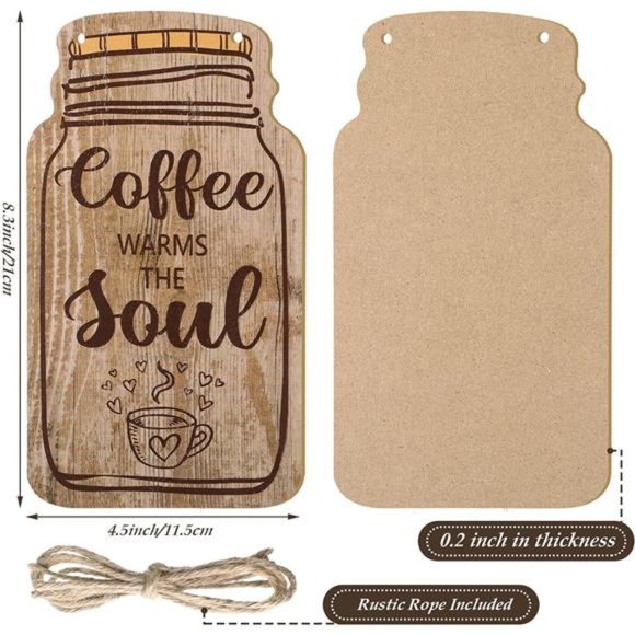 4 Pieces Wood Coffee Sign Decorative Rustic Wood Coffee Bar Sign Wall Hanging - Picture 3 of 6